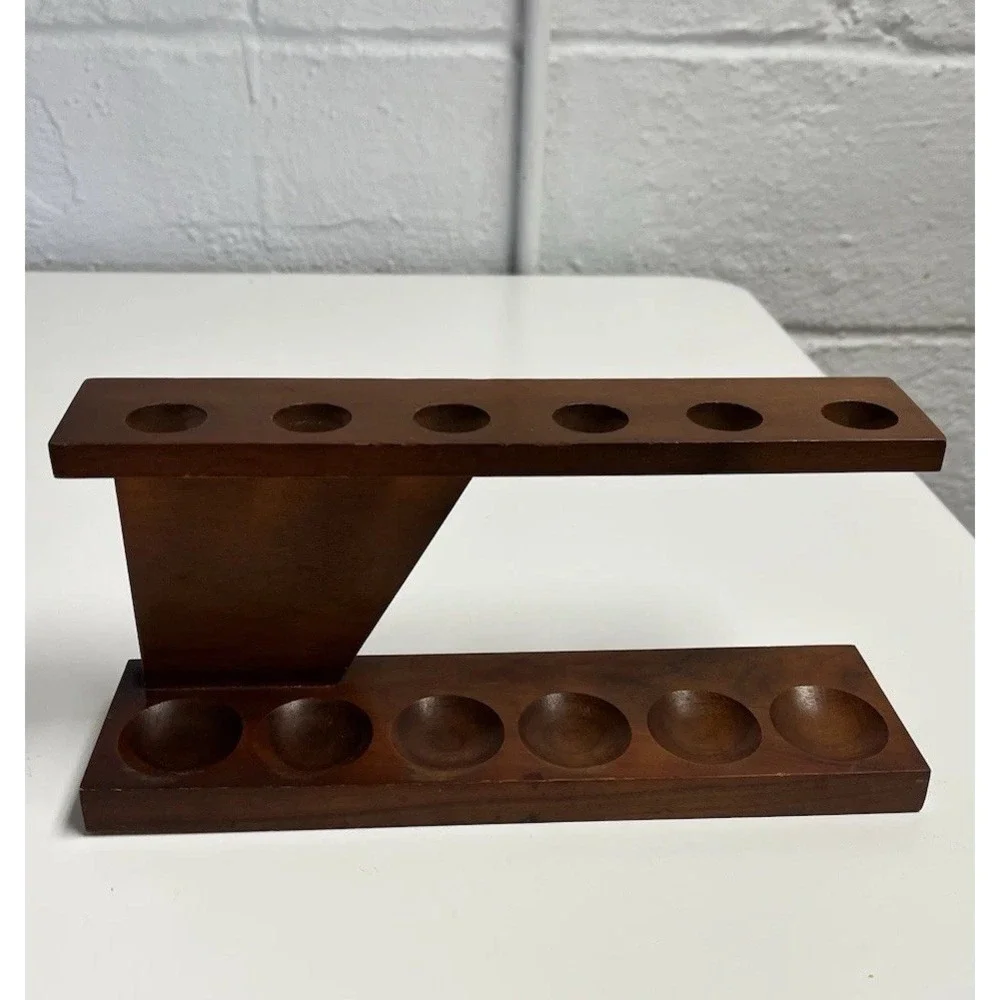 Fairfax Vintage Walnut Wood 6 Pipe Display‎ Stand Holder Angled Unique USA